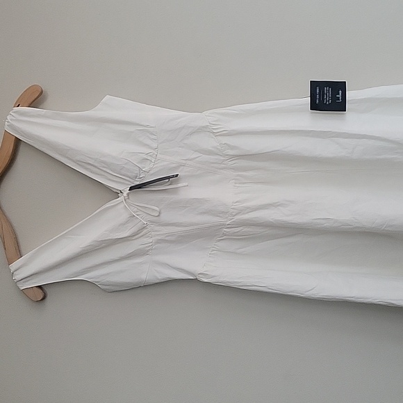 Lettie White Poplin Plunge Neck Midi Dress Size S - Picture 6 of 12